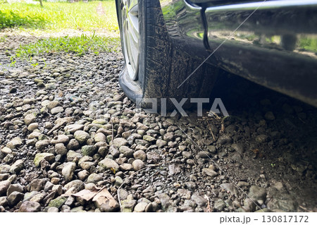 completely flat tire on a car, road breakdown, accident 130817172