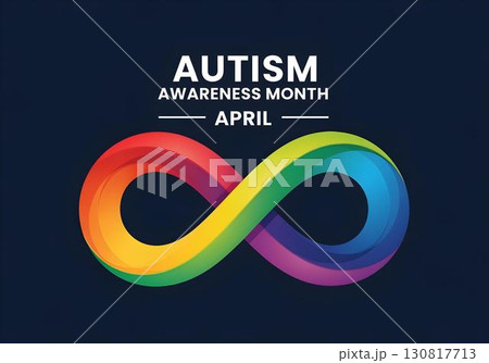Rainbow infinity symbol on dark background for autism awareness month April representing neurodiversity brain health and acceptance of autism ADHD and neurological disorders 130817713