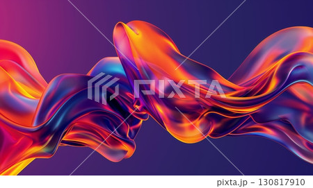 Abstract bright colorful flowing ribbons with neon hues dark background 130817910