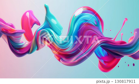Abstract 3D fluid waves bright colors dynamic and flowing artistic design 130817911