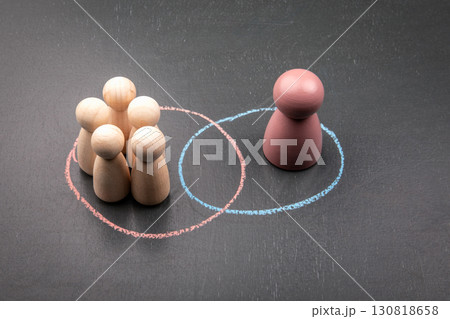 Social identity and exclusion concept with isolated figure and group division Social identity and exclusion concept with isolated figure and group division 130818658