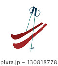 Pair of skis with sticks or poles isolated on white background. Winter sport equipment. Simple colored flat vector illustration 130818778