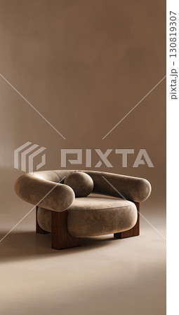 Armchair features elegant curves for stylish and comfortable seating in any space, 3d rendering 130819307
