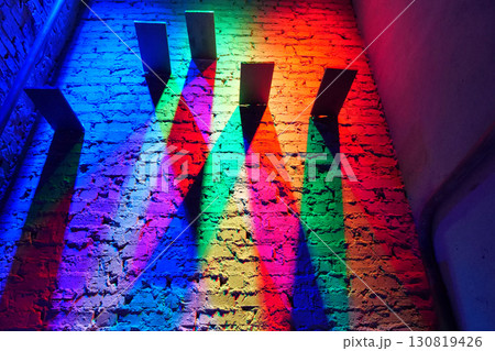 Real lighting from lamps of different colors. Play of colors, light and shadows Real lighting from lamps of different colors. Play of colors, light and shadows 130819426
