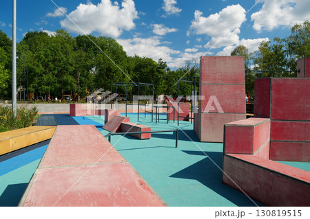 Sports ground with equipment for parkour and freerunning 130819515
