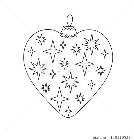 Christmas tree festive decor bauble in form of heart with stars simple doodle outline hand drawn vector illustration for winter holidays seasonal greeting cards, invitations, banners, decor, stickers Christmas tree festive decor bauble in form of heart with stars simple doodle outline hand drawn vector illustration for winter holidays seasonal greeting cards, invitations, banners, decor, stickers 130819528