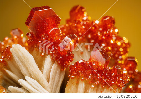 Sparkling Vanadinite Crystals On Barite With Hexagonal Orange Cluster 130820310