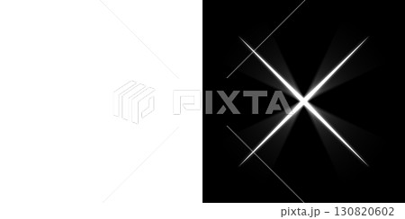 透明背景と黒背景に広がる白色のX型光フレア 130820602