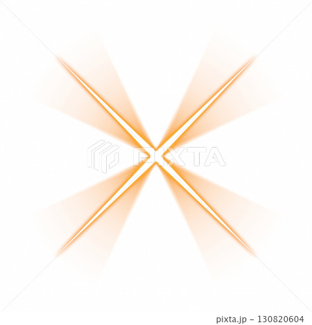 透明背景に広がるオレンジ色のX型光バースト 透明背景に広がるオレンジ色のX型光バースト 130820604