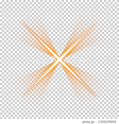 透明背景に広がるオレンジ色のX型光バースト 透明背景に広がるオレンジ色のX型光バースト 130820604