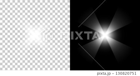 透明背景と黒背景に広がる白色の放射状光バースト 130820751