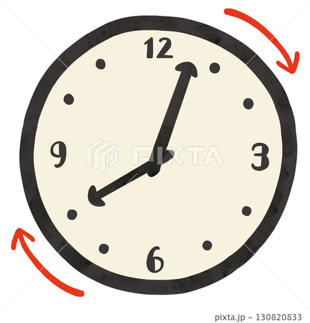 シンプルな時計8時3分 時計回り 水彩風手描きイラストのイラスト素材