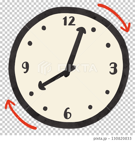 シンプルな時計8時3分 時計回り 水彩風手描きイラストのイラスト素材