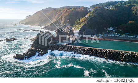 空撮「岩手県」小袖海岸を海側からドローンで撮影 久慈市 空撮「岩手県」小袖海岸を海側からドローンで撮影 久慈市 130821420