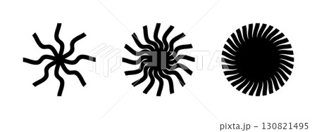 Groovy sun symbols. Round swirl icons. Fan, propeller or ventilator signs. Vortex, vertigo or tornado pictograms isolated on white background. Vector graphic illustration Groovy sun symbols. Round swirl icons. Fan, propeller or ventilator signs. Vortex, vertigo or tornado pictograms isolated on white background. Vector graphic illustration 130821495