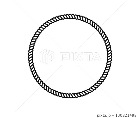Round rope frame. Circle shape with jute, thread or cable texture isolated on white background. Vignette for picture or photo in maritime style. Vector flat illustration 130821498
