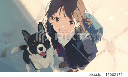 女の子と犬 130821724