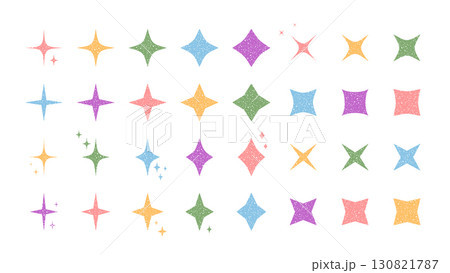 Festive pastel chalk star set with glowing outline and twinkle shine symbol. Sparkle graphic star in scribble style, firework ornament for holiday and celebration decoration, creative concept 130821787