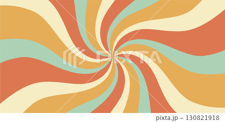 Retro groovy spiral sun burst displays orange swirl and sunshine ray with strong y2k inspiration. Sun and burst shapes create a graphic horizontal background in vivid retro hues, great for trendy 130821918