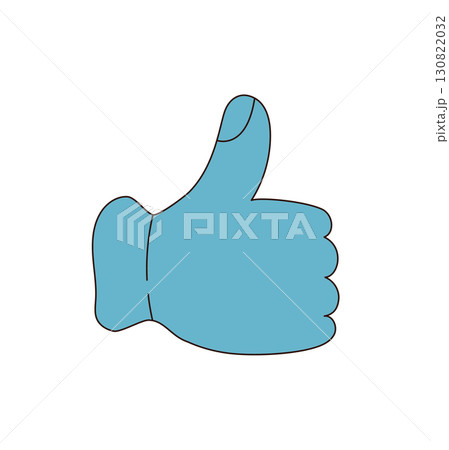 Groovy blue hand symbol in retro flat sticker style. Pop emoji with y2k vibe, positive icon for playful graphic accent. Fun groovy element for trendy communication and modern decor. 130822032