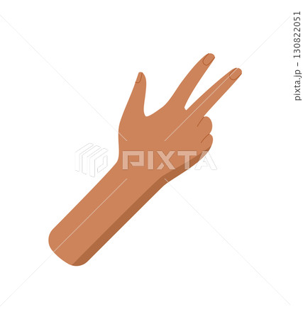 Cartoon hand gesture showing the number three. Bare palm in counting pose with fingers raised. Flat style design, isolated on white, ideal for educational or math content. Cartoon hand gesture showing the number three. Bare palm in counting pose with fingers raised. Flat style design, isolated on white, ideal for educational or math content. 130822051