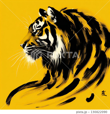 タイガースの筆絵風のイラスト 130822090