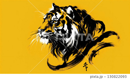 タイガースの筆絵風のイラスト 130822093