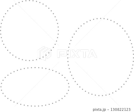 丸い破線で描かれた円形の図形。淡いグレーのフレームセット 130822123