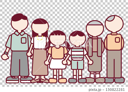 Flat design illustration of three generations of parents and children 130822281
