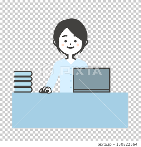 デスクでノートパソコンを使う女性イラスト 130822364