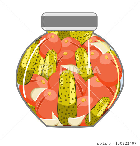 Homemade pickles and tomatoes with garlic in a jar vector illustration 130822407
