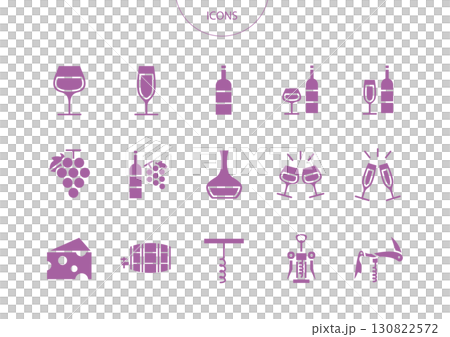 葡萄酒圖示象形文字向量插圖集 130822572