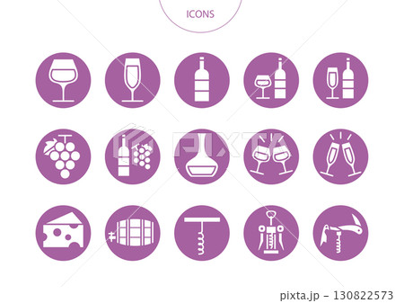 ワイン　アイコン ピクトグラム　ベクター イラスト　セット 130822573