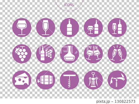 ワイン　アイコン ピクトグラム　ベクター イラスト　セット 130822573