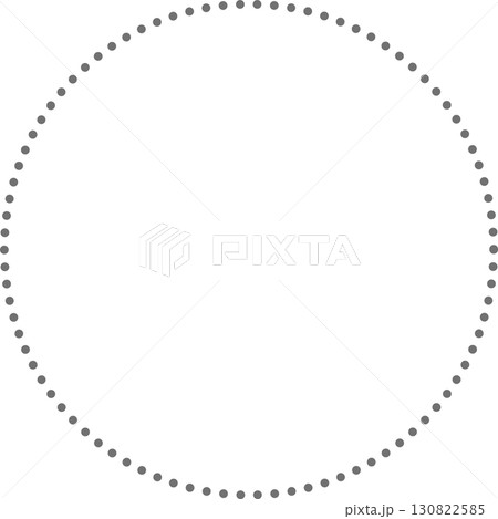 シンプルなグレーの円のフレーム。丸いドットの破線で描かれている。広いテキストスペース 130822585