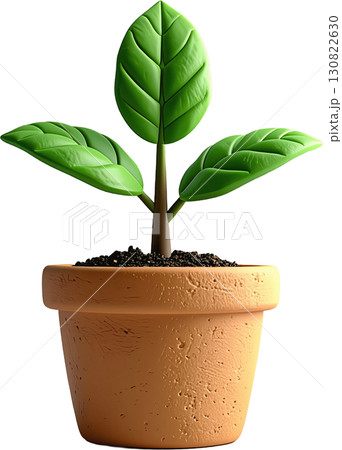green sprout growing in a clay pot 130822630