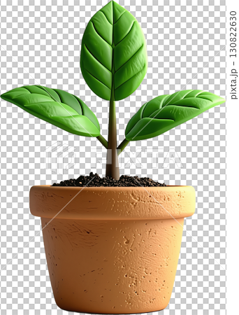 green sprout growing in a clay pot 130822630