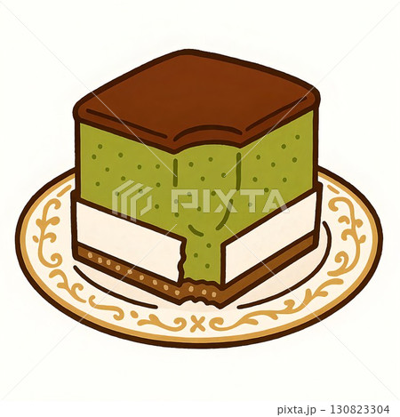 美味しそうな抹茶カステラの漫画イラスト 130823304