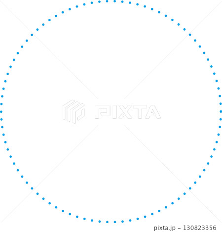 青い正円のフレーム。ドットで描かれた破線。シンプルで広いテキストスペース。 130823356
