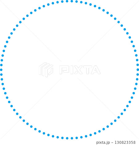 青い正円のフレーム。ドットで描かれた破線。シンプルで広いテキストスペース。 130823358
