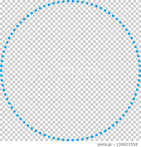 青い正円のフレーム。ドットで描かれた破線。シンプルで広いテキストスペース。 130823358
