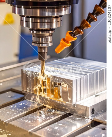 CNC milling machine processing on steel with cooling 130824107
