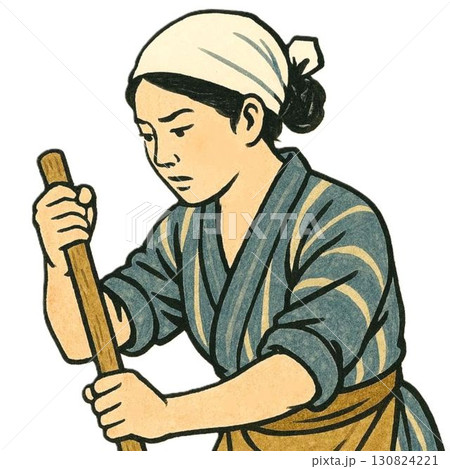 伝統的な服装で作業をしている女性 130824221