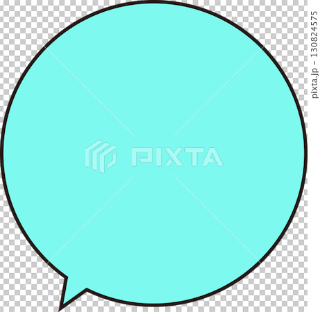 A simple speech bubble with a black line and light blue text space. It is a perfect circle and easy to use. Wide text space 130824575