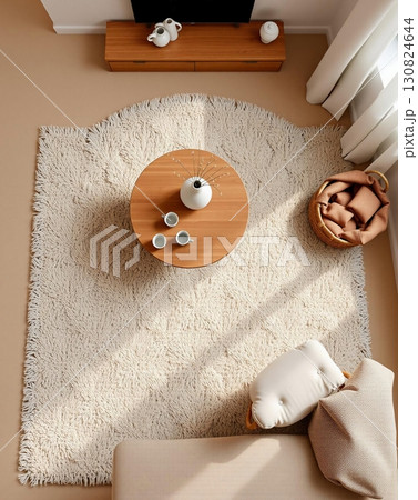 Cozy Minimalist Living Room From Above Perspective 130824644