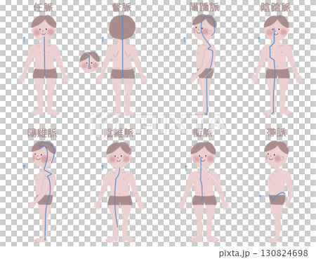 奇経八脈の大まかな流注を男性の身体で表したイラスト 130824698