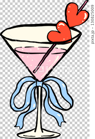 Martini Cocktail with Heart Decoration Hand Drawn, Fisherman Aesthetic 130825009