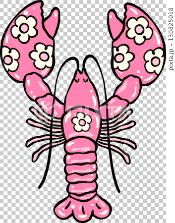 Cute Pink Floral Lobster Hand Drawn, Fisherman Aesthetic 130825018