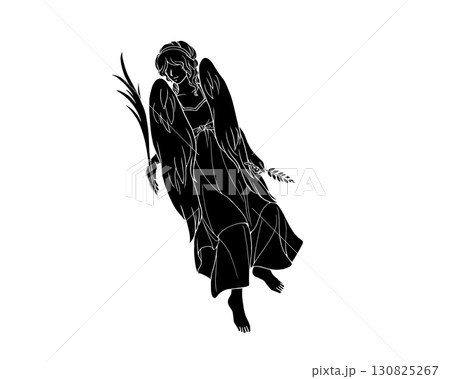 おとめ座の人物の白黒イラスト（白フチあり） 130825267