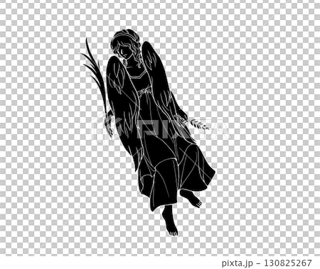 おとめ座の人物の白黒イラスト（白フチあり） 130825267
